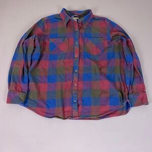 Natural Reflections Flannel Shirt Men's XL Blue Burgundy Plaid Button‎ Up Cotton